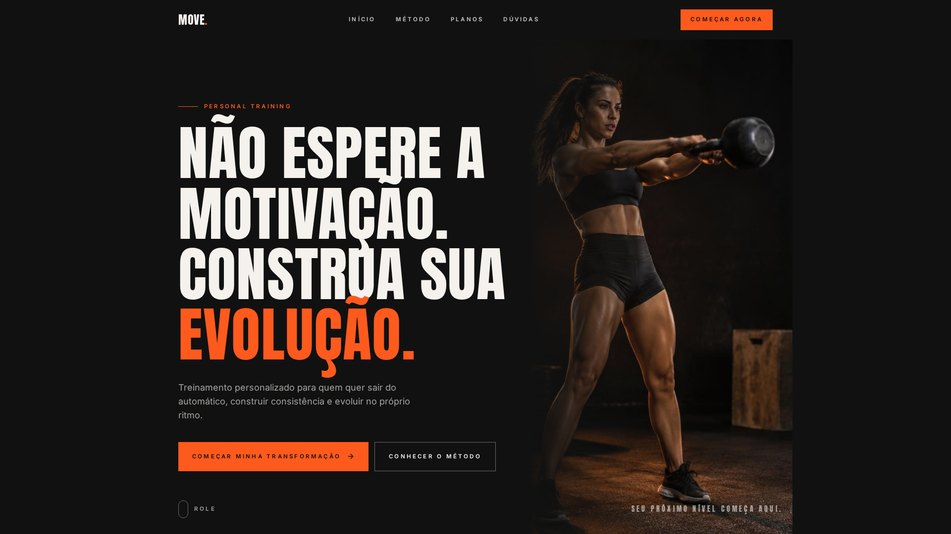 Página inicial do site MOVE — Treino com Propósito