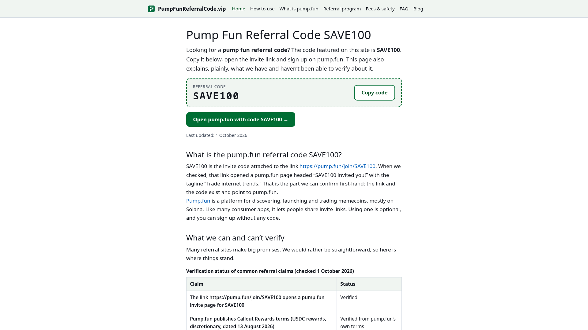 Pump.fun Referral Code: SAVE100 (2026 Guide) preview