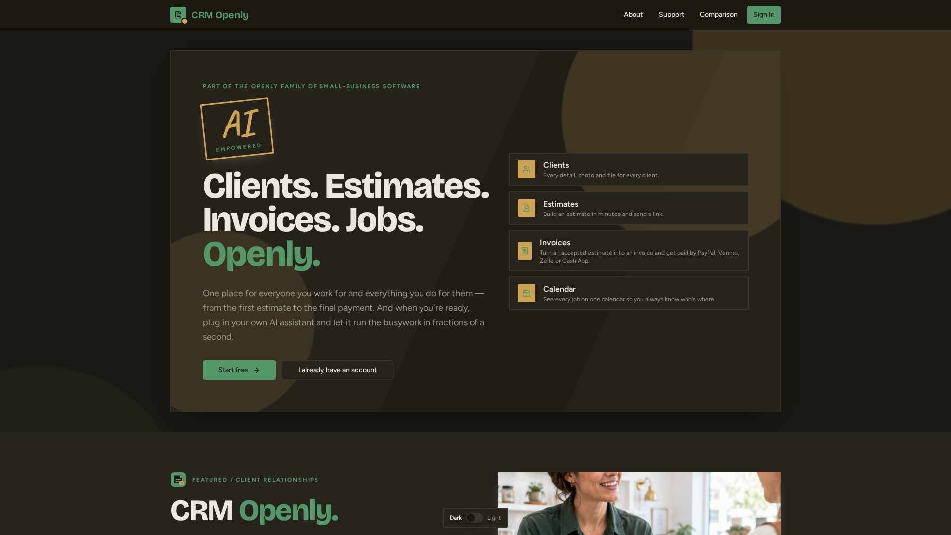 CRM Openly — Every client, estimate, invoice and job in one place
