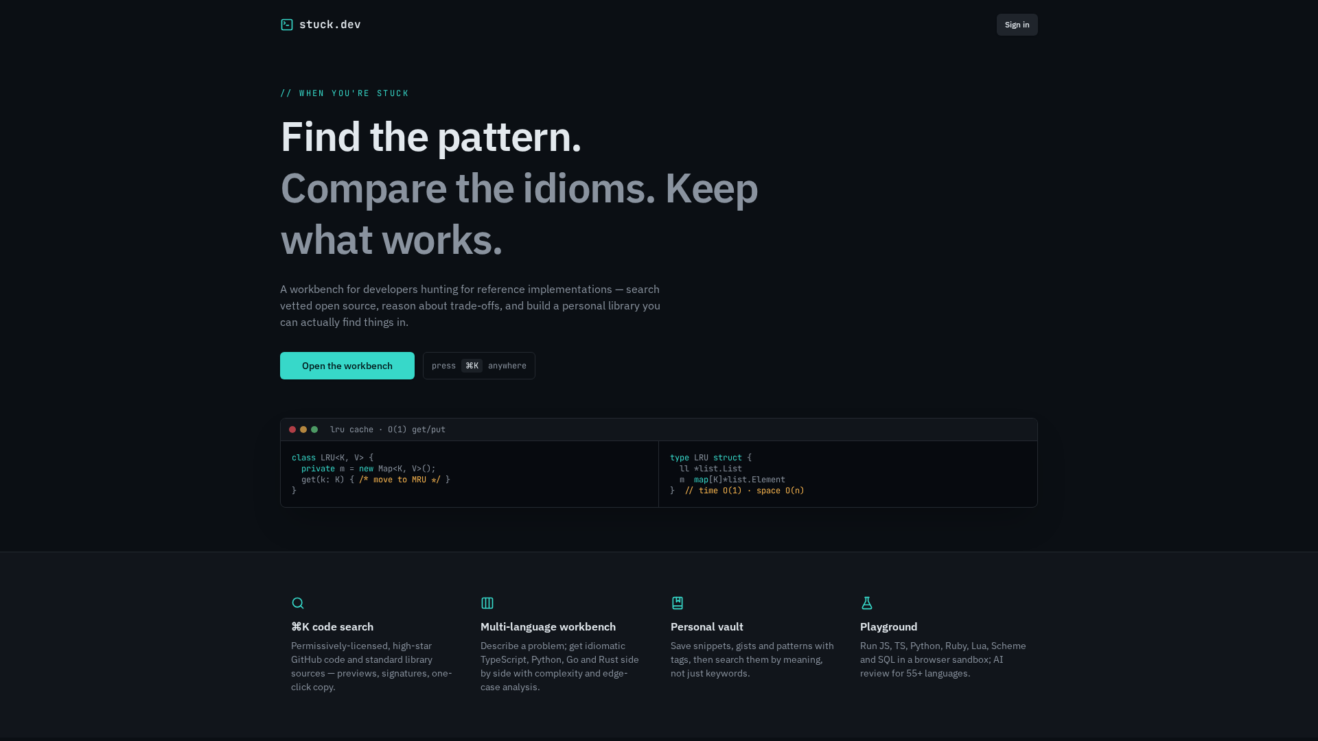 stuck.dev — code search & inspiration workbench