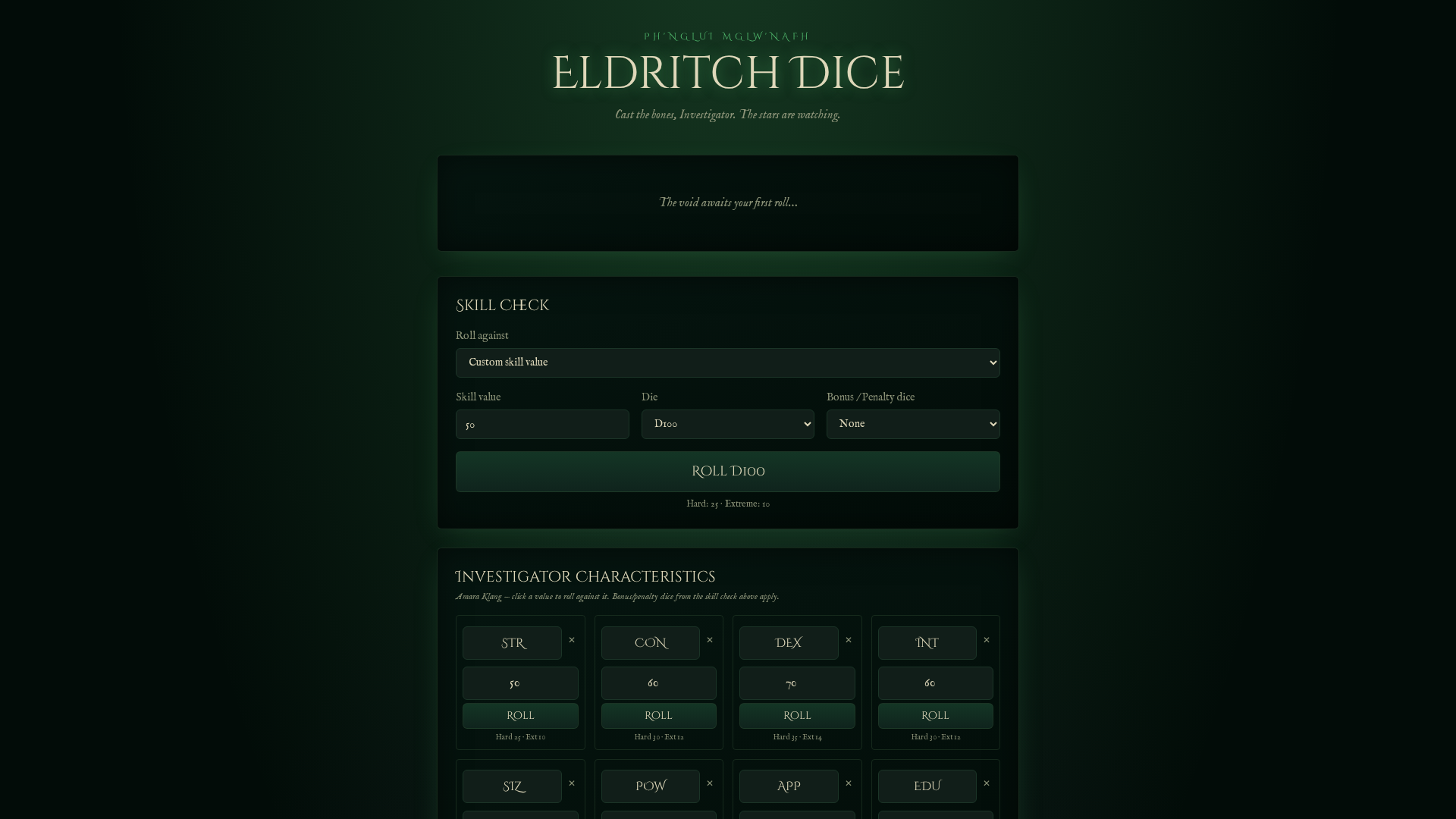 Eldritch Dice — Call of Cthulhu Roller screenshot