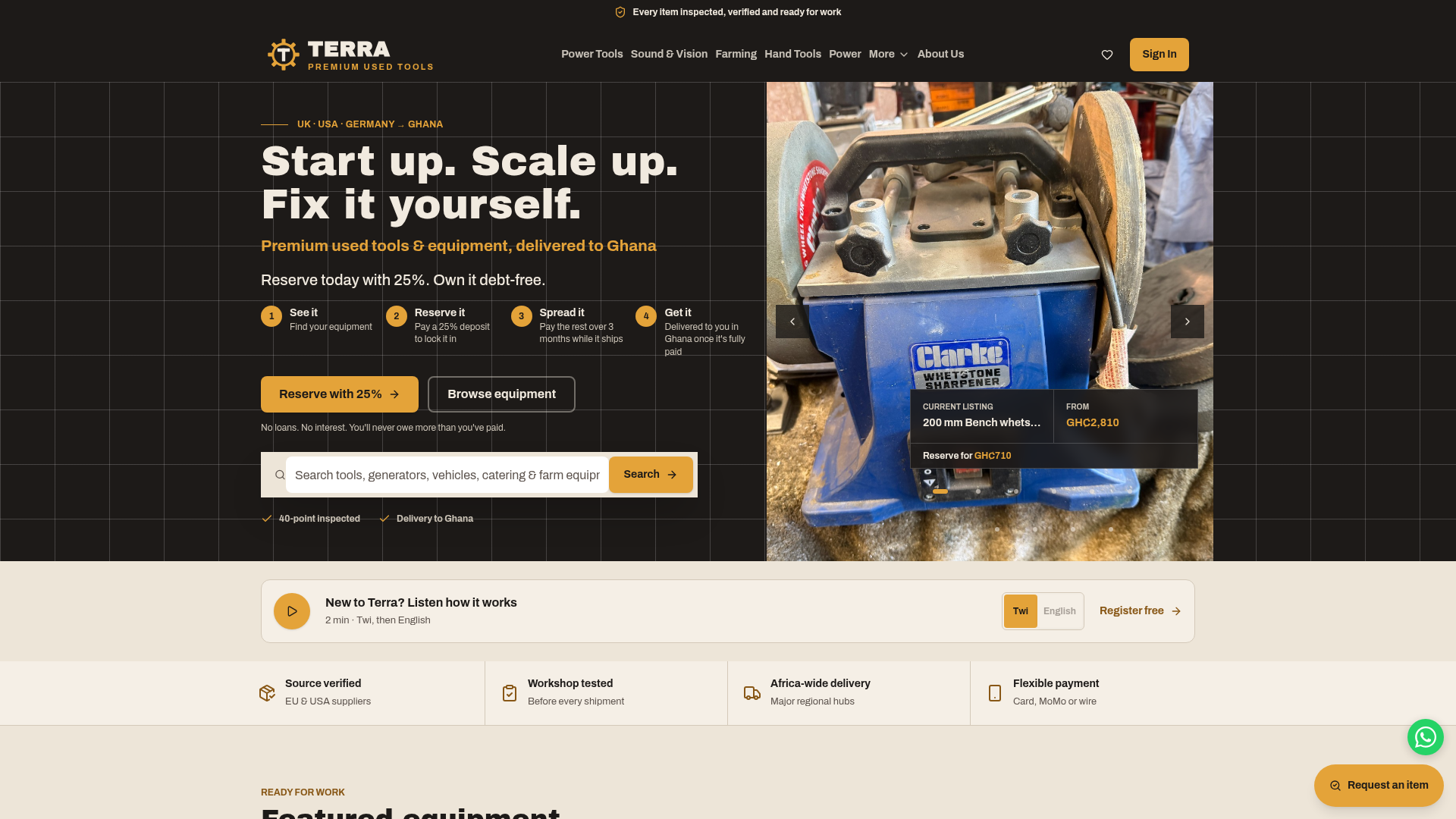 1099 Work Sign Used Tools & Equipment in Ghana | Reserve with 25% | Terra
