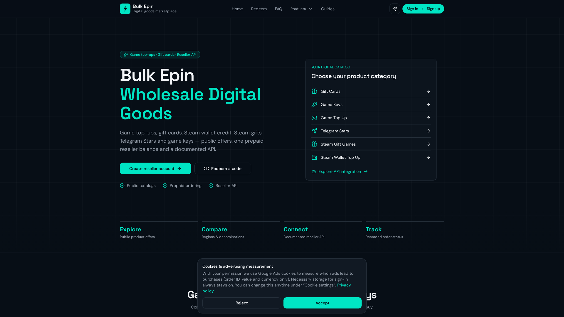 Digital Goods Reseller API — Game Top-Up API for Shops & Bots | Bulk Epin