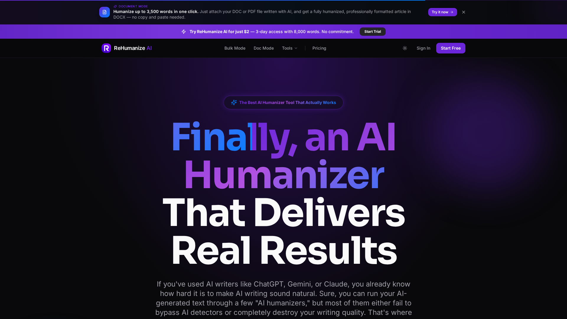 Screenshot of JbContentLab, Humanize AI text so it reads natural and clears major detectors