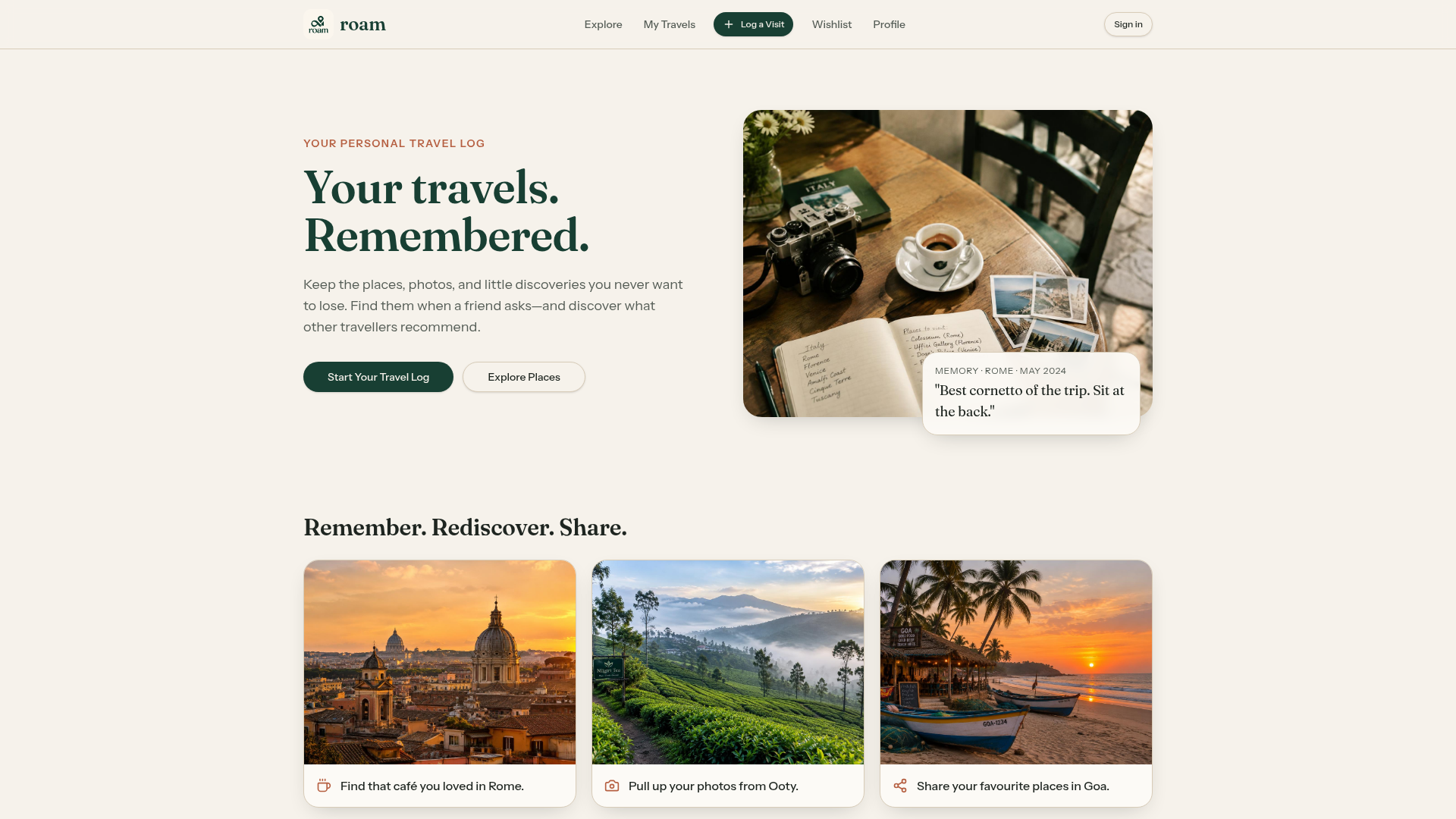 Roam — Your travels. Remembered.