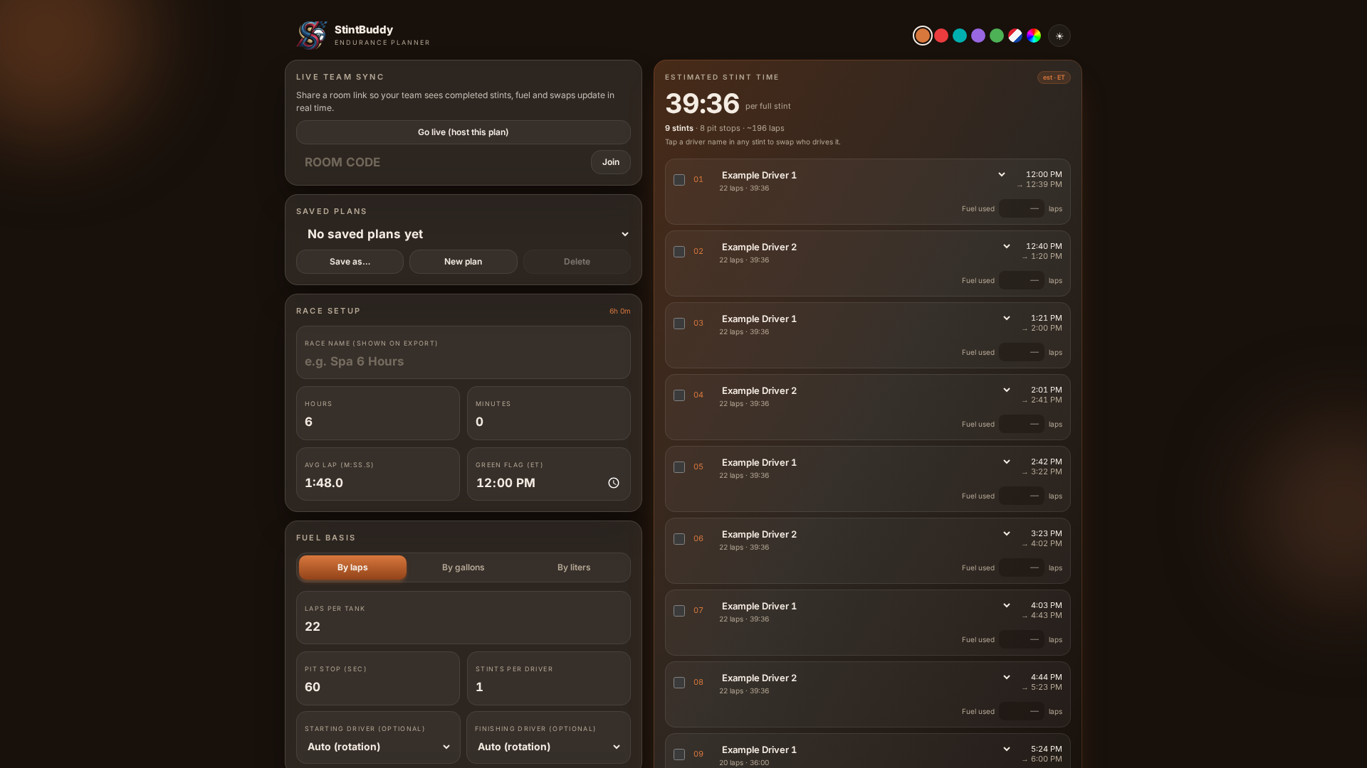 StintBuddy — Sim Racing Endurance Stint Planner