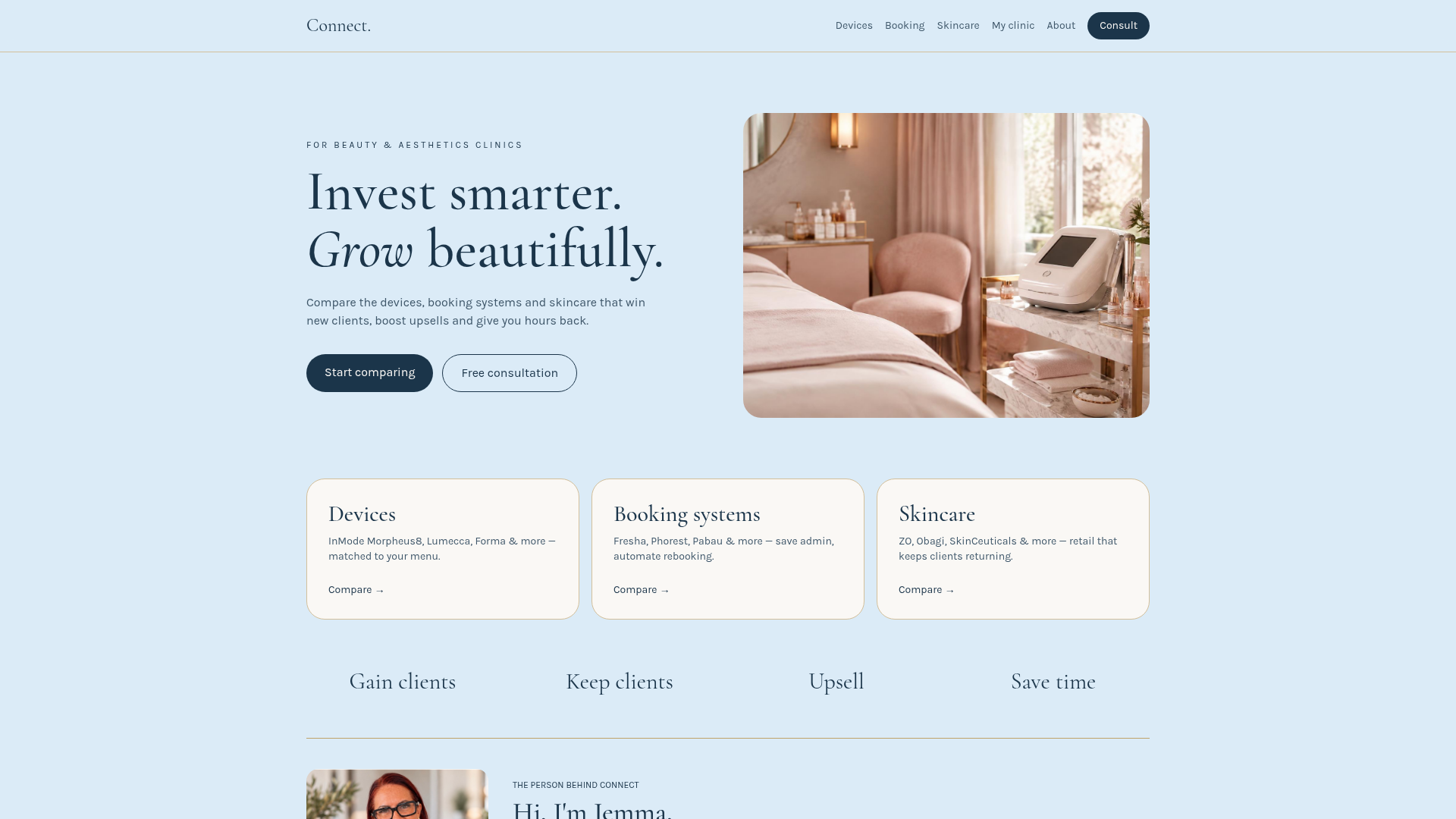 Connect with Jemma — Compare Clinic Devices, Booking & Skincare