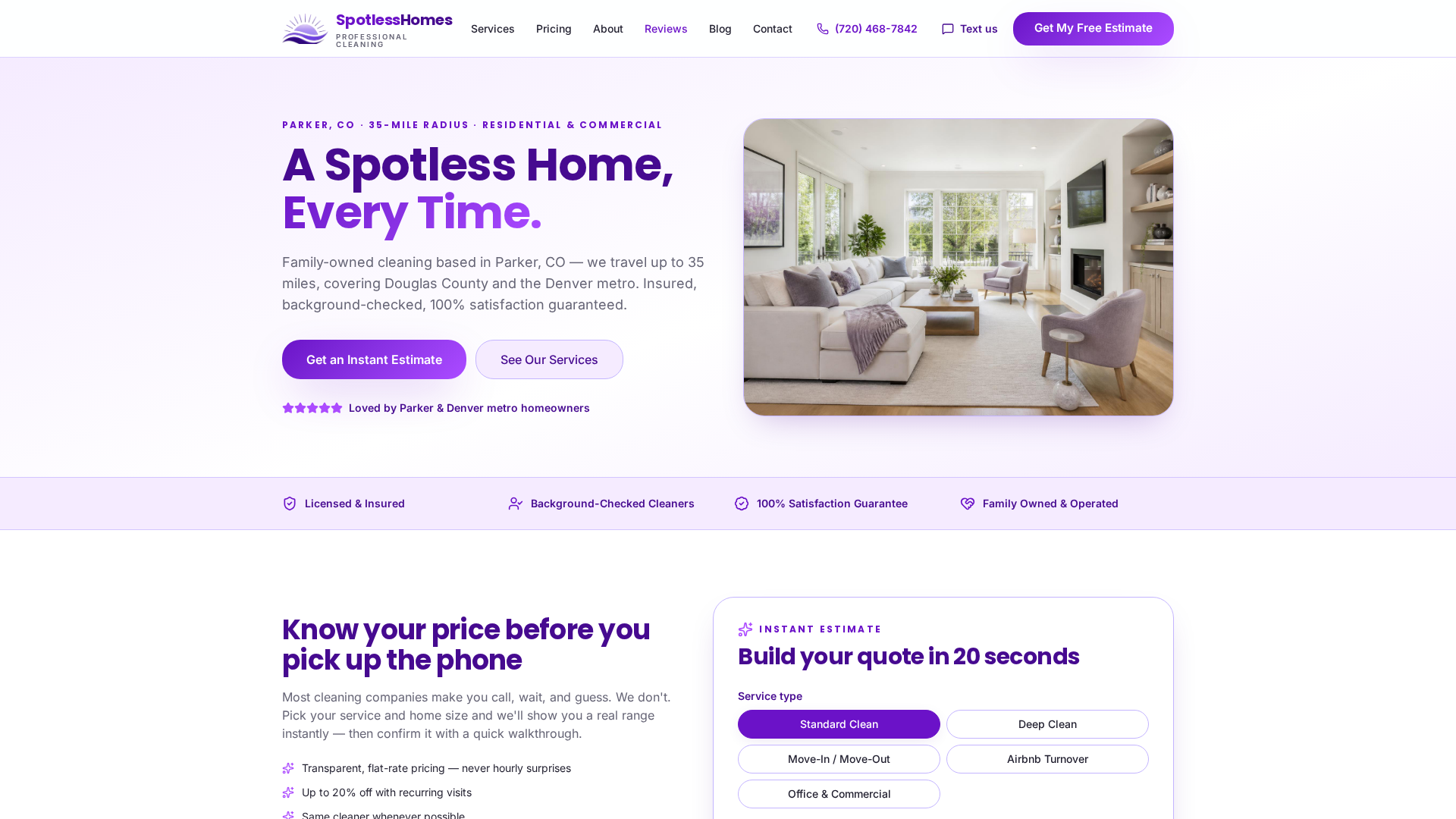 Spotless Homes cleaner tidying a bright home in Parker, Denver or Aurora