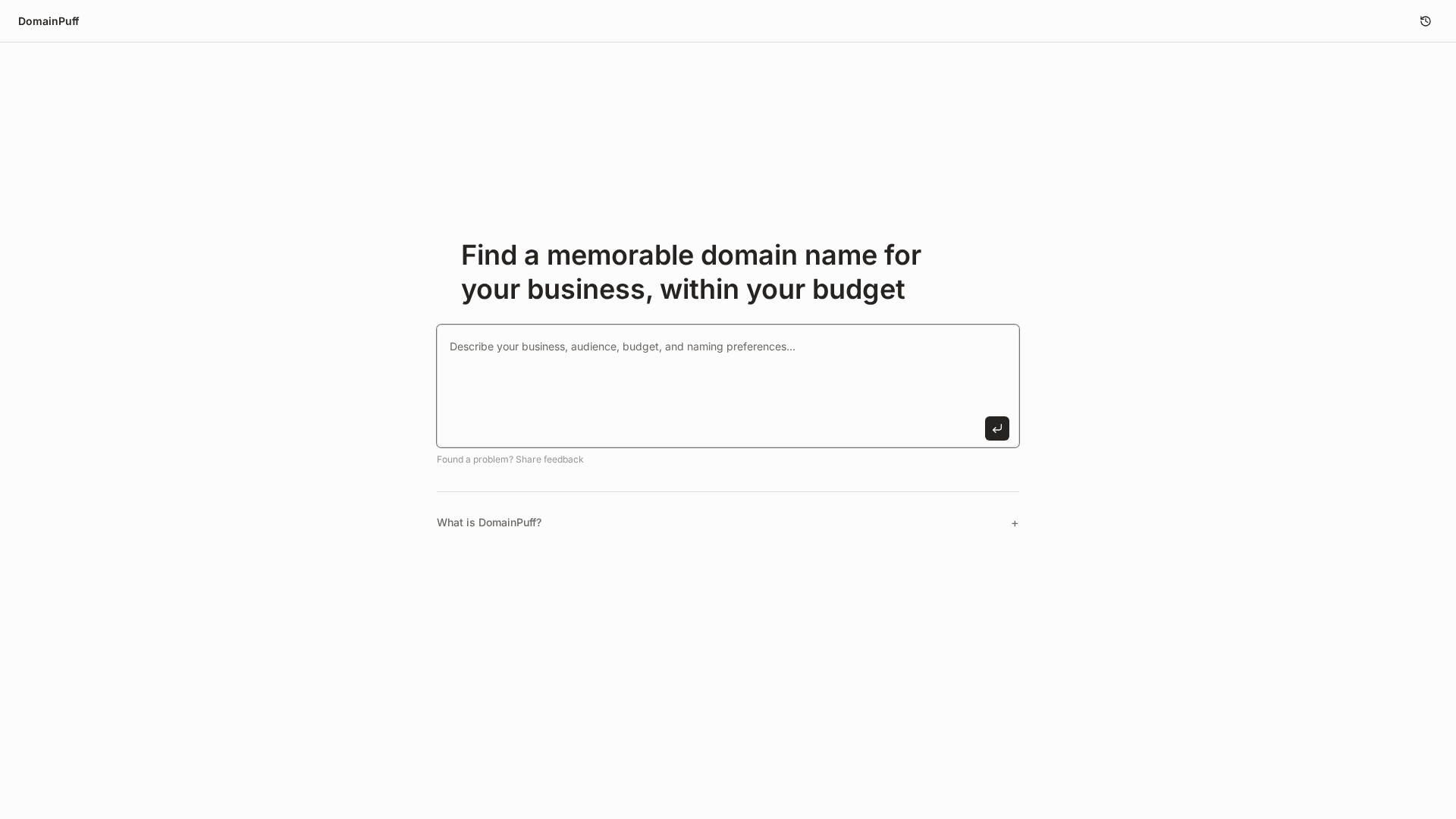 DomainPuff - Find memorable domains within your budget logo