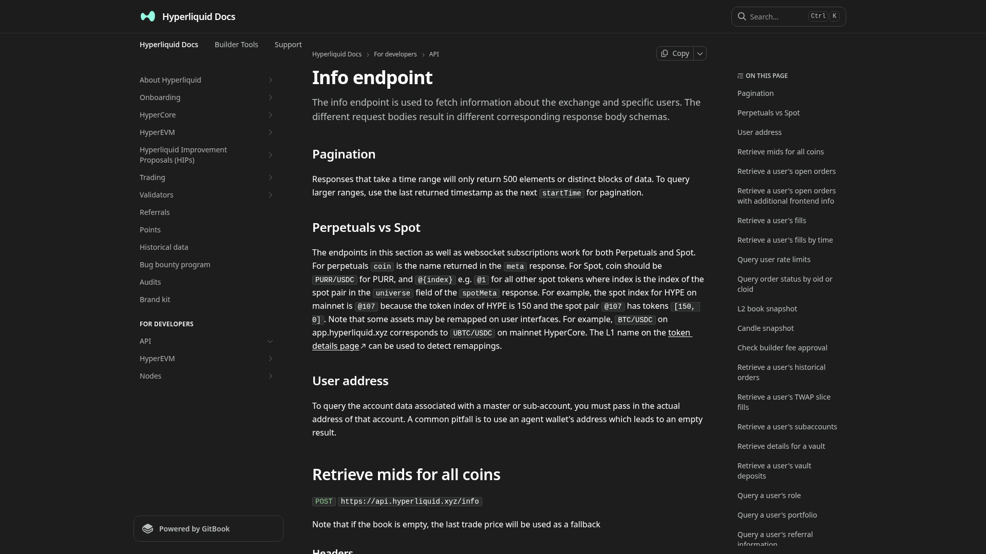 Info endpoint | Hyperliquid Docs