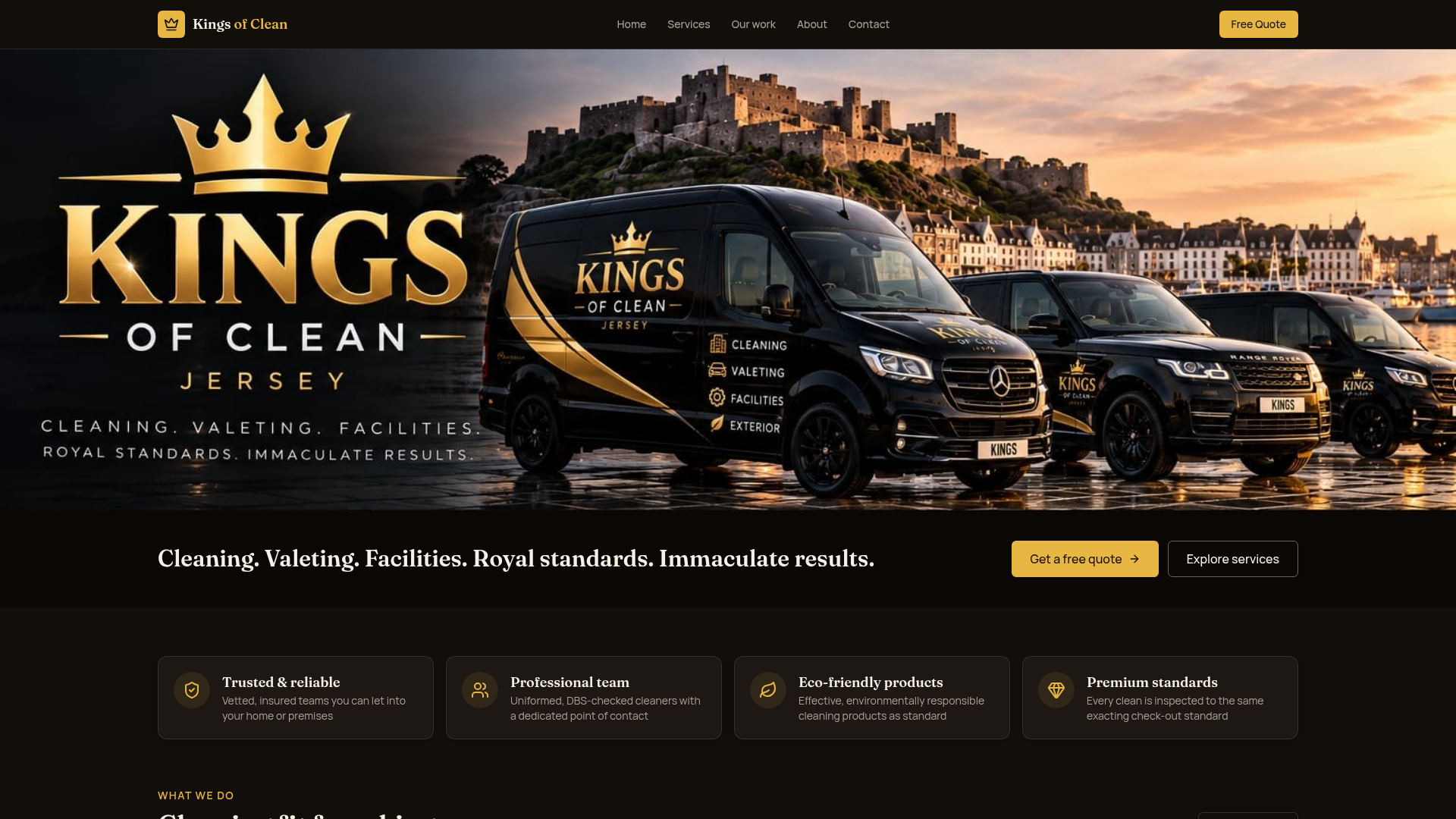 Live visual preview of Kings of Clean — Concept 01: Estate & Facilities