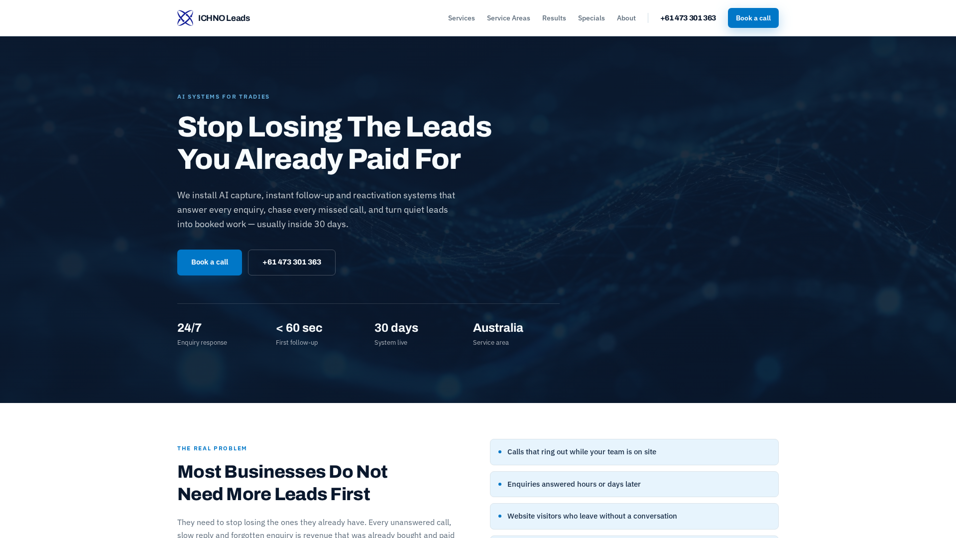 Capturing Problems AI Lead Systems for Tradies | ICHNO Leads
