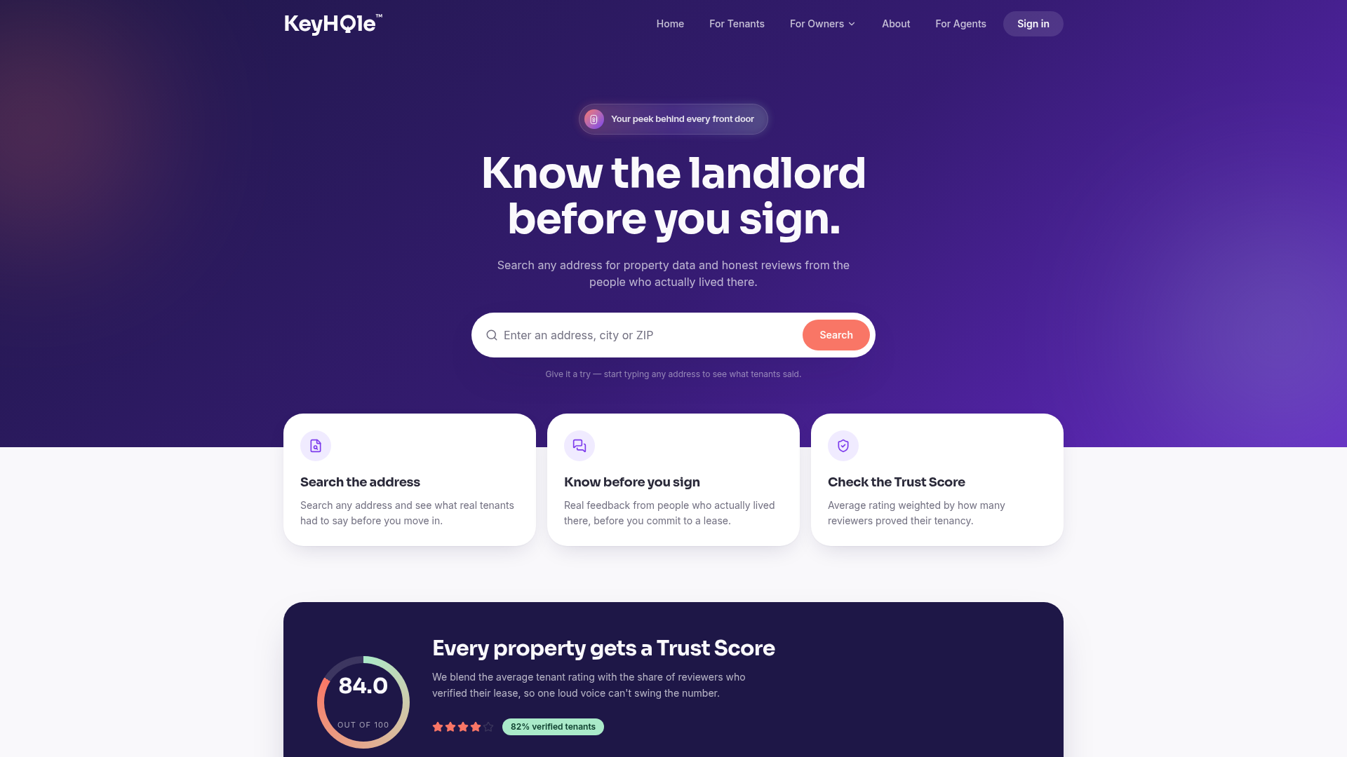 KeyHole — Real tenant reviews for any address