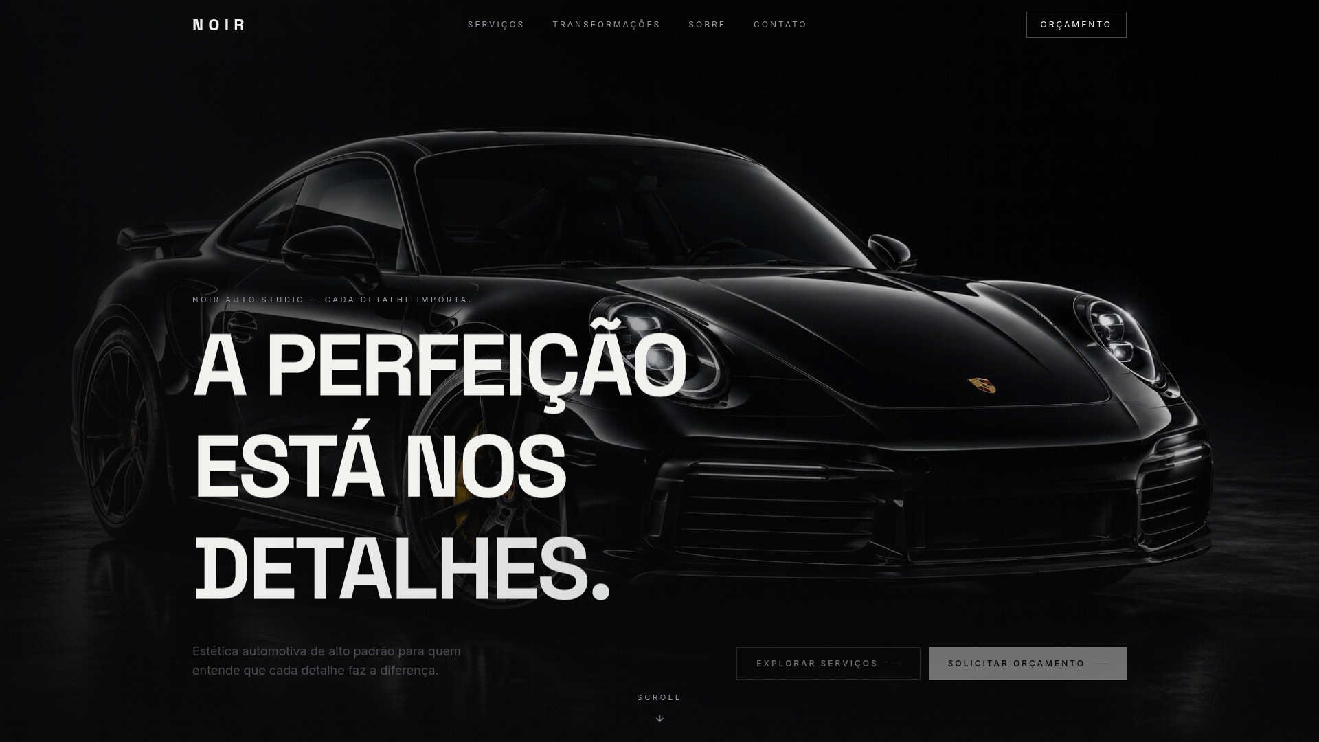 Página inicial do site NOIR Auto Studio