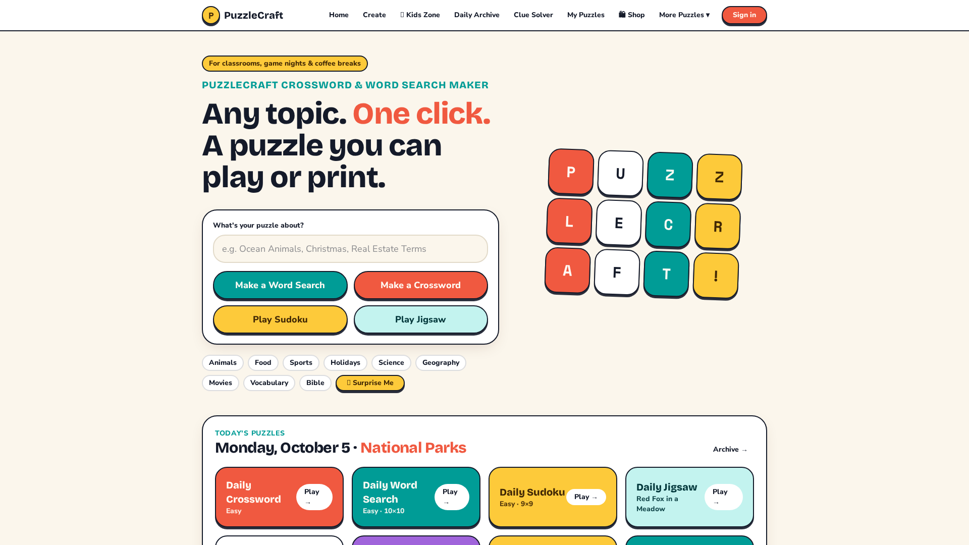 Biblical Cryptogram PuzzleCraft — Make Crosswords & Word Searches on Any Topic