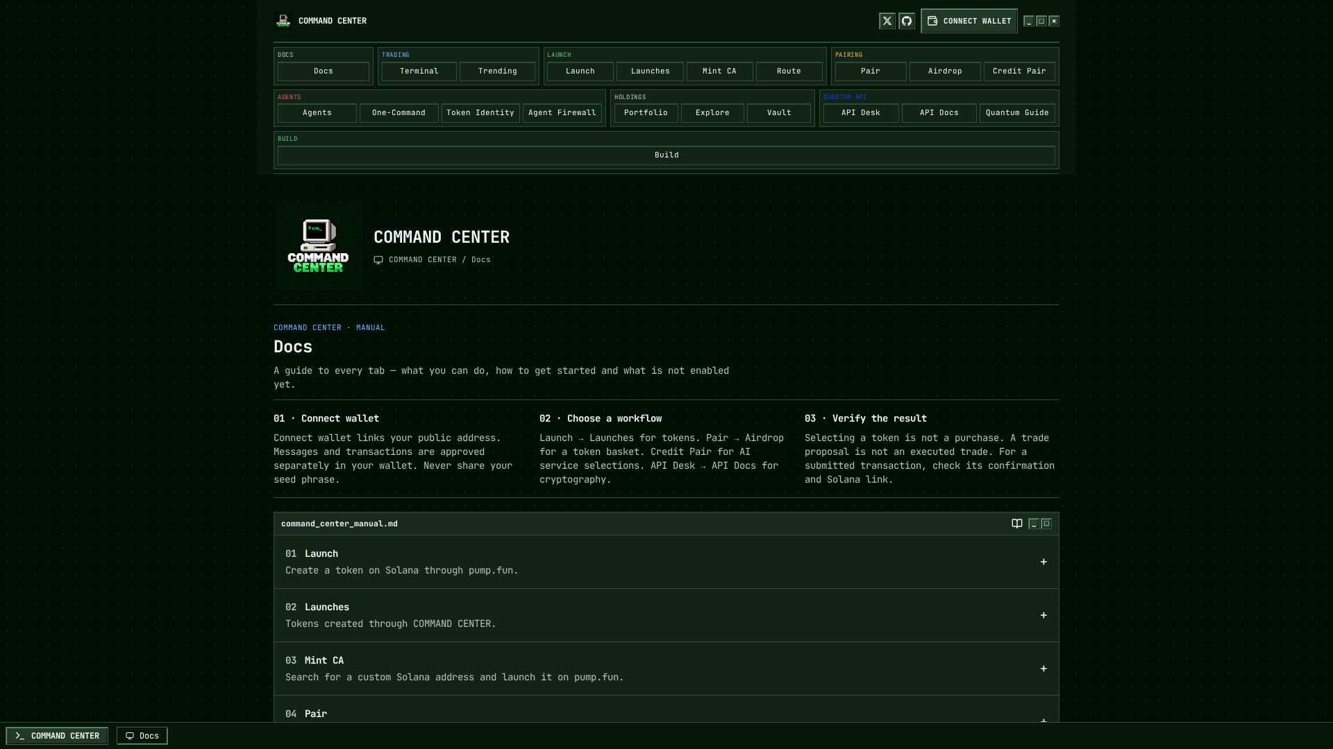 COMMAND CENTER — Live coin trading