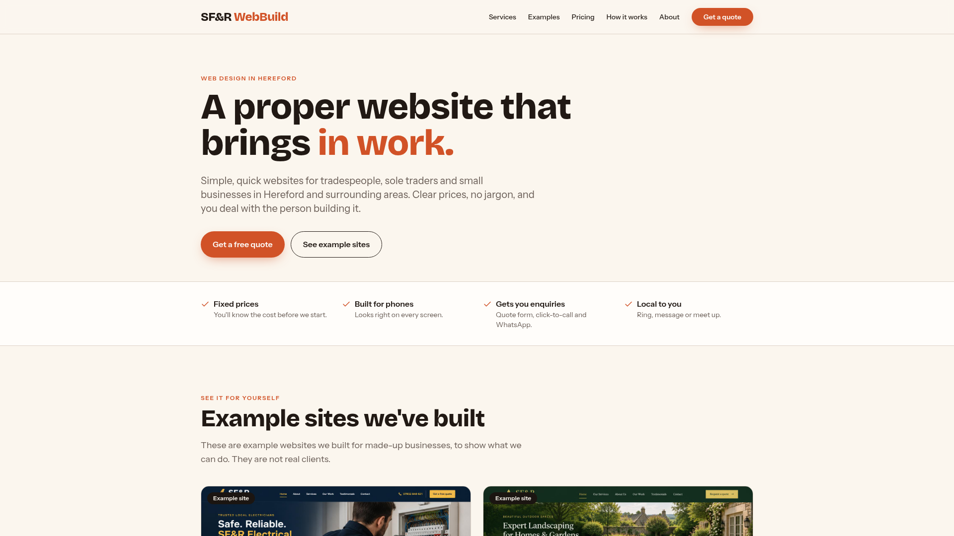 Show Message In Screen Example SF&R WebBuild — Websites for Herefordshire trades & small businesses