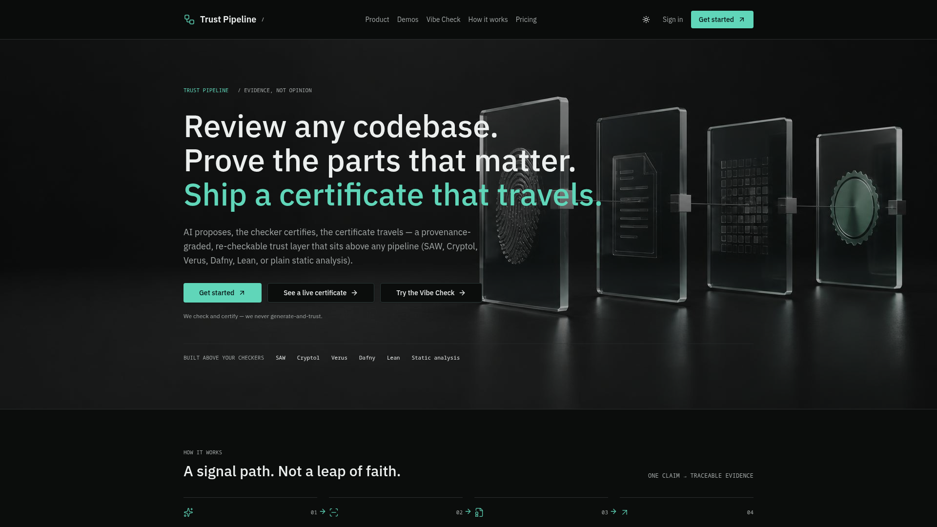 Trust Pipeline — Review code. Prove critical cores. Ship portable evidence.