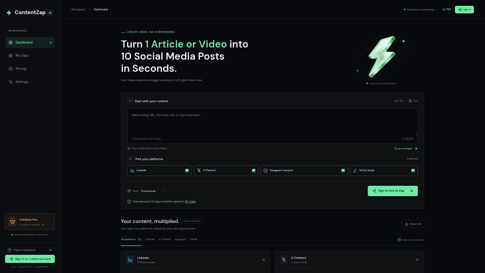 ContentZap AI — Your content, multiplied